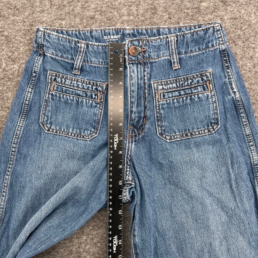 Old Navy Drapey Denim High Rise Baggy Wide Leg Jeans Blue Festival Petite 2 - Picture 11 of 13